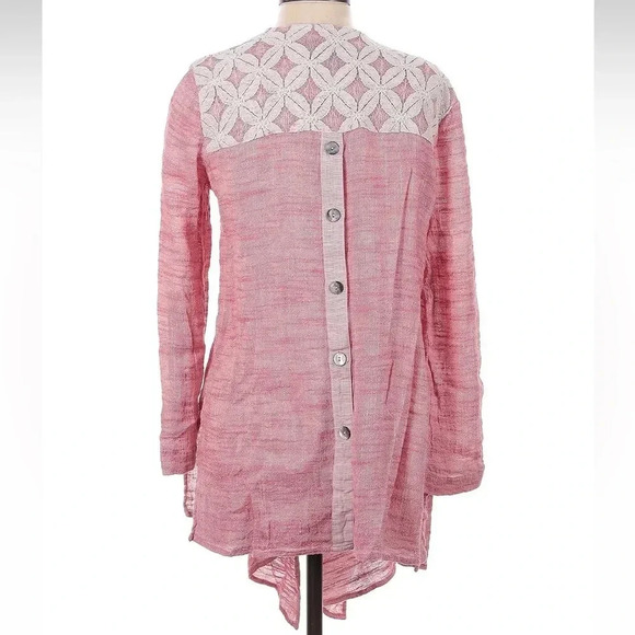 John Mark Salmon Pink Open Front Waterfall Linen Blend Cardigan Size Small - Picture 3 of 6